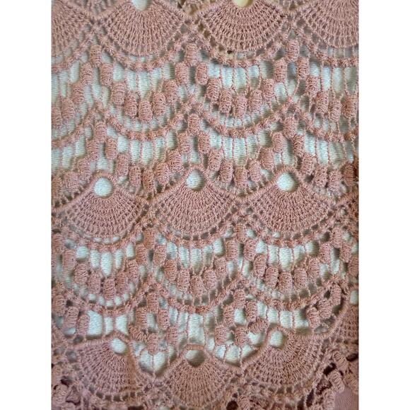 Vertigo Paris Blush Pink Lace Crochet Open Front Cardigan Duster Size M NWT $160 - Picture 11 of 11